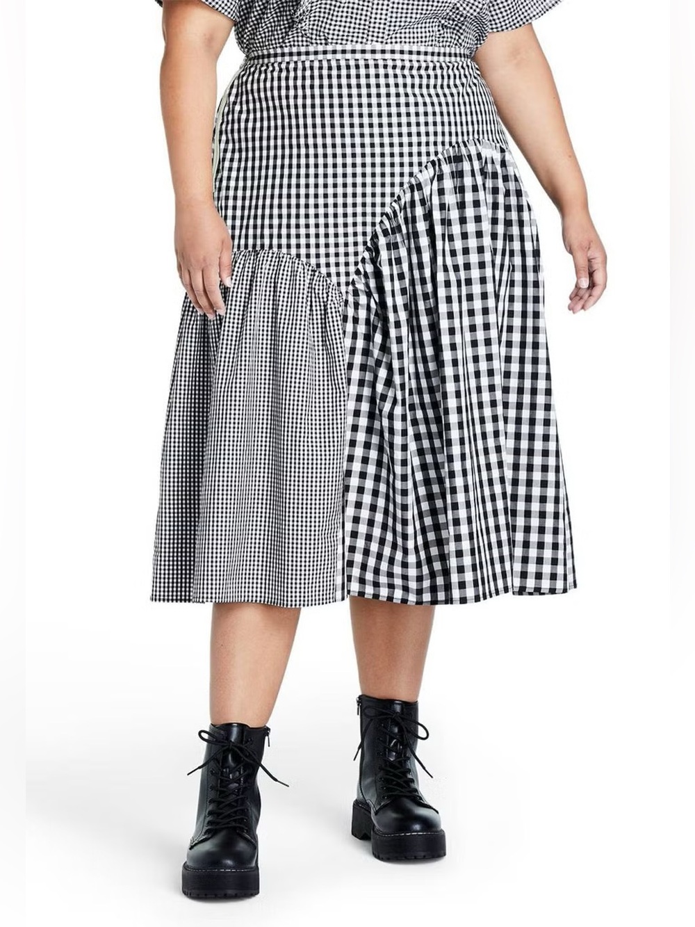 Sandy Liang X Target Black & White Gingham Patchwork Midi Skirt size 20/22 NWOT